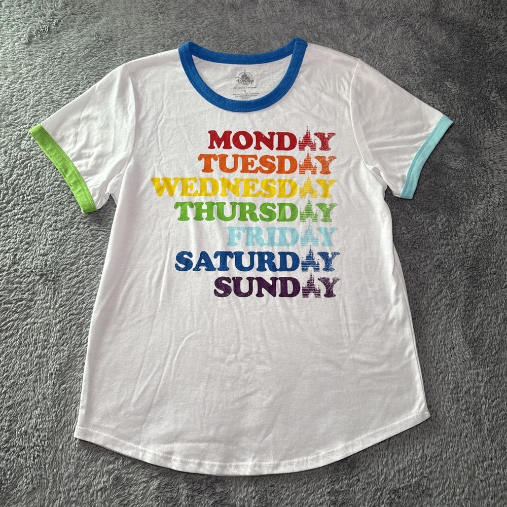 Disney Parks Adult Size Small Rainbow Graphic Week Days Pride Short Sleeve Shirt